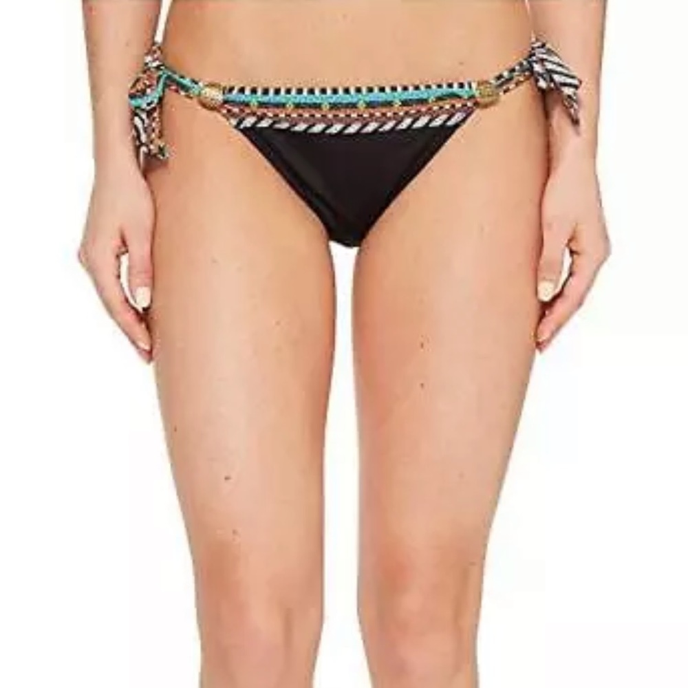 Nanette Lepore NWT XS Tribal Beat Tie Bikini Bottoms Black Multicolor